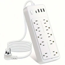 14-In-1 Power Strips With Surge Protection 1700J, 10 Outlets With 4 USB Ports (1 USB C) Long Extension Cord With Multiple Outlets 16Awg 1625W/13A Flat Plug Power Strip Protector Black And White - trắng - Xem 1