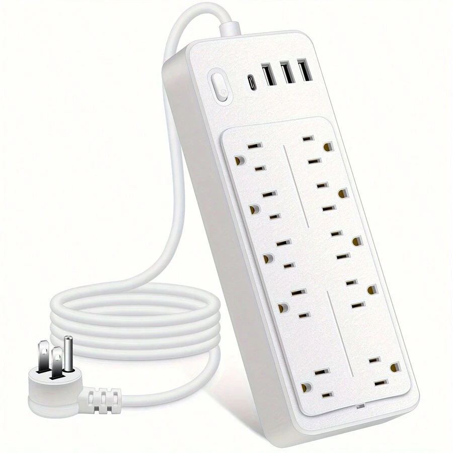 14-In-1 Power Strips With Surge Protection 1700J, 10 Outlets With 4 USB Ports (1 USB C) Long Extension Cord With Multiple Outlets 16Awg 1625W/13A Flat Plug Power Strip Protector Black And White - trắng - Xem 1