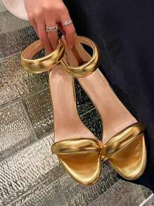金色时尚走秀个性化露趾细跟绑带凉鞋 - 金色 - 查看 2