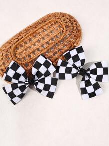 2 件装幼儿女孩发夹，黑白格子发夹，罗缎丝带发夹，鳄鱼发夹，儿童青少年发饰，时尚街头发夹 - 彩色 - 查看 7