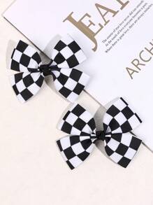 2 件装幼儿女孩发夹，黑白格子发夹，罗缎丝带发夹，鳄鱼发夹，儿童青少年发饰，时尚街头发夹 - 彩色 - 查看 4