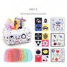 1 套婴儿蒙特梭利软纸巾盒玩具感官学习布玩具多功能彩色纸巾盒玩具适合婴儿，圣诞节