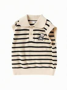 Balabala 女童背心、少女针织秋季条纹 Polo 衫、无袖学院风内衣 - 黑與白 - 查看 4