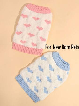 nicovaer 1 pieza Suéter con diseño de corazón azul para perros y gatos, suéter sin mangas suave y cálido de punto, adecuado para uso diario de perros y gatos pequeños