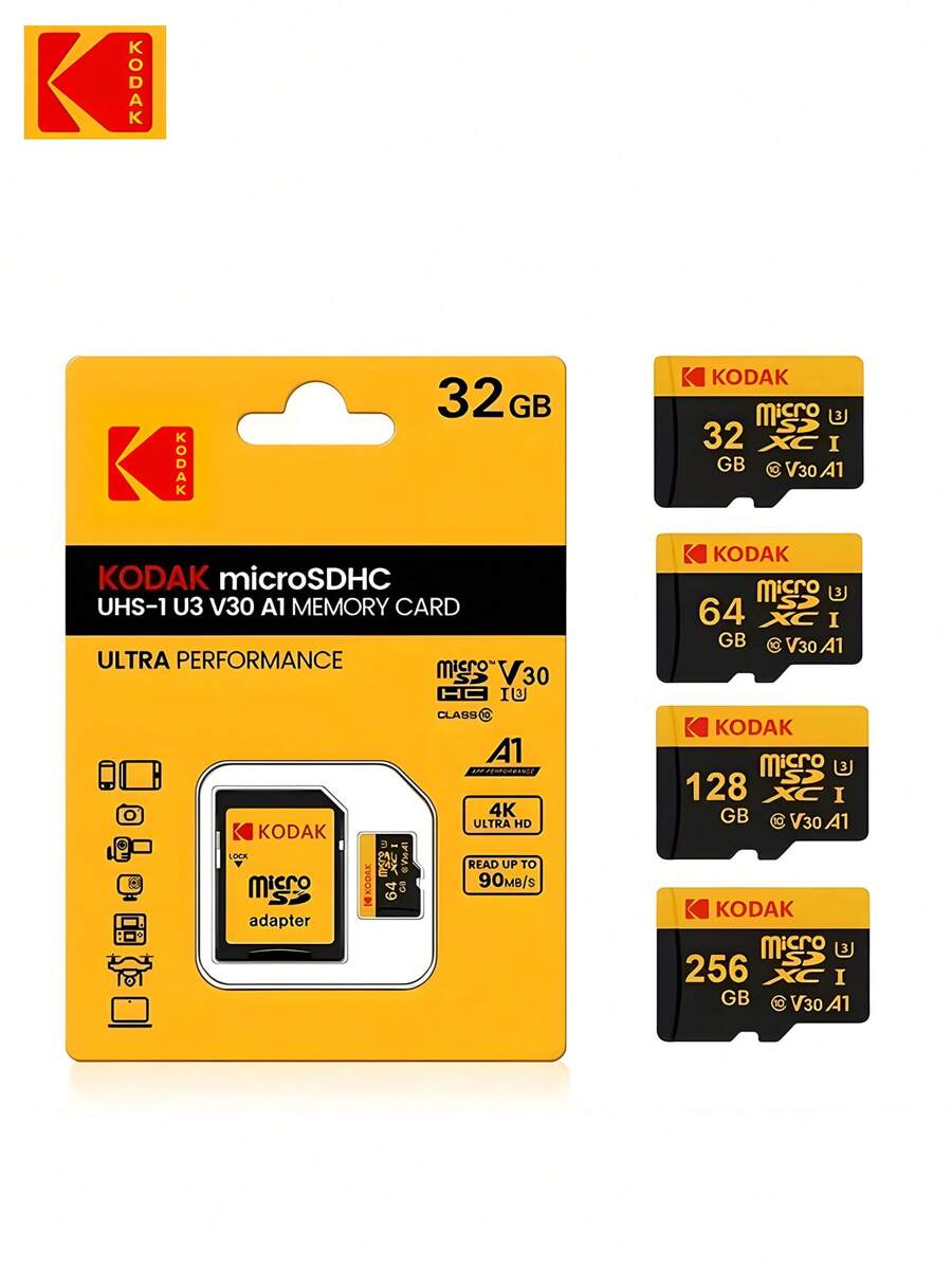 Kodak 256GB Micro SD Memory Card 90MB/s U3 UHS-I 32GB, 64GB, 128GB 512GB, 4K HD USB Card Reader & Adapter gift for Halloween