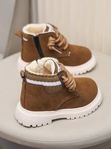 Botas Infantis Novas de Inverno, Modelo Retrô, Elegante e Simples, Botas Quentes com Cadarços e Design de Zíper Lateral, Botas de Neve à Prova de Vento e Resistentes ao Frio
