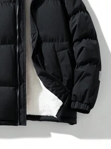 1pc Boyfriend Style Men's Outdoor Hiking Windproof Waterproof Plus Fleece Thick Warm Padded Coat With Collar - Black - View 4