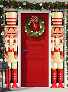 1set Merry Christmas Nutcracker Christmas Hanging Banner, 30*180cm Nutcracker Polyester Doorway Decor For Front Door & Holiday Festival Party Decorations,Outdoor And Indoor Decoration, Home Decor,Perfect For Porch, Yard, Garage And Home,Christmas