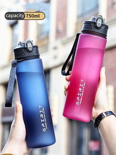 750ml Simple Shatter-Resistant Matte Middle Cup, Outdoor Cycling Convenient With Rope And Straw, Water Bottle