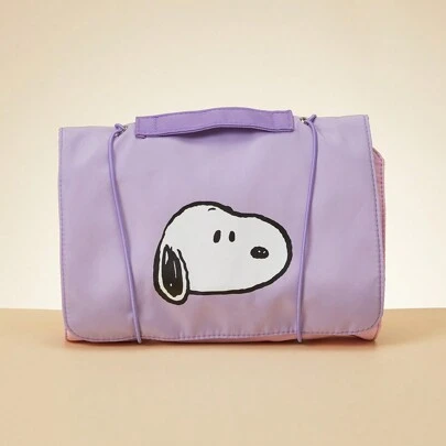Miniso Bolsa de aseo con diseño de Snoopy, bolsa de viaje, bolsa de maquillaje de gran capacidad, bolsas de cosméticos para mujeres, bolsa organizadora de viaje portátil que se abre plana para diversos cosméticos y artículos de tocador