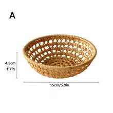 1pc 5.9/11 Inch Rattan Woven Hollow Snack Basket,  Round Storage Bowl, Home Decor Fruit Plate