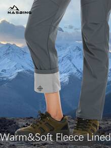 NASBING Women's Winter Thermal Lined Pants Waterproof Windproof Ripstop Softshell Warm 4-Way Stretch Zip-Fly Side Elastic Waist 2 Secure Zipper Pockets Snow Ski Pants Hiking Camping Outdoor Sport - 深灰色 - 查看 4