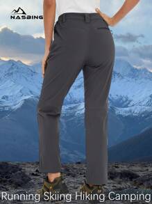 NASBING Women's Winter Thermal Lined Pants Waterproof Windproof Ripstop Softshell Warm 4-Way Stretch Zip-Fly Side Elastic Waist 2 Secure Zipper Pockets Snow Ski Pants Hiking Camping Outdoor Sport - 深灰色 - 查看 3