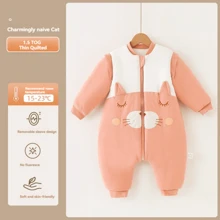 Saco de dormir acolchoado fino de 1,5 tog para bebê menino e menina, para primavera, outono e inverno. Roupa de dormir com pernas separadas, estampa de gato cartoon fofo, roupa de dormir inteira para o Dia dos Namorados - Multicolorido - Visão 14