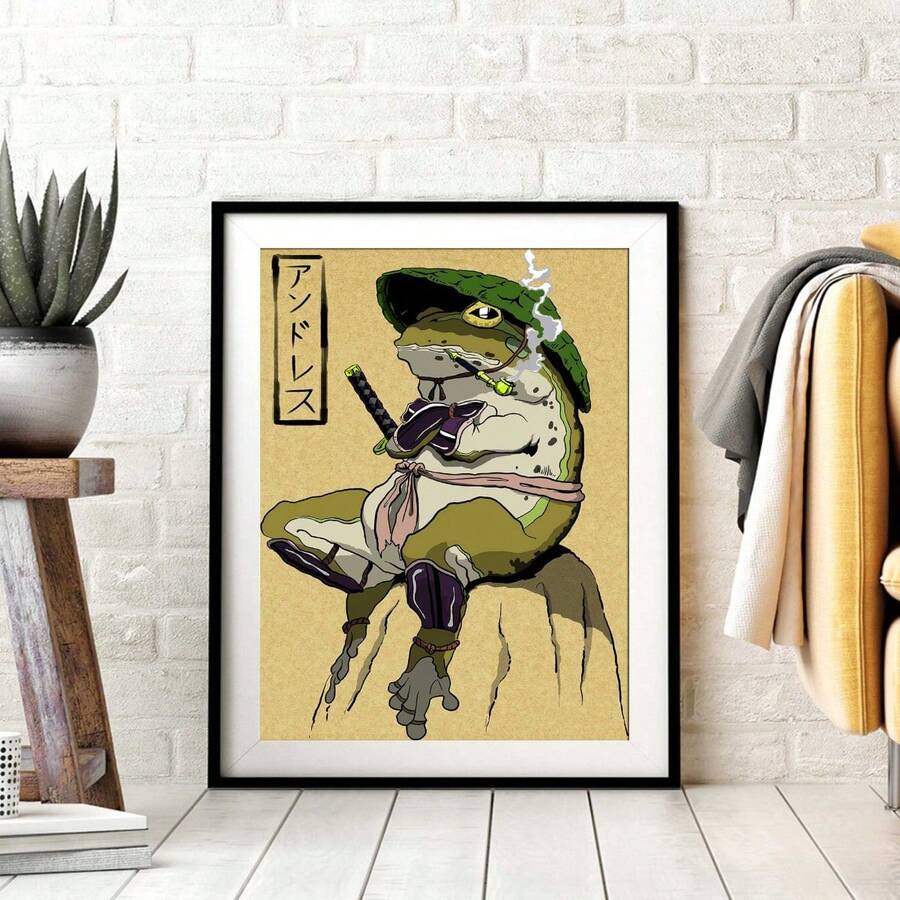 1pc Samurai Frog Anime Canvas Wall Art For Home Decor - No Frame - Multicolor - View 1