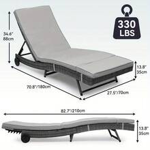 Patio Chair Wicker Chaise Lounge Outdoor Pool PE Rattan W/Backrest Cushion&Wheel - Gray - View 3