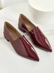 Giày lười mũi nhọn màu đỏ Date 2024 mới, giày lười đế bằng đơn giản, thoải mái, thời trang, phong cách Anh, đi làm cho nữ - Màu Đỏ Sâu - Xem 7
