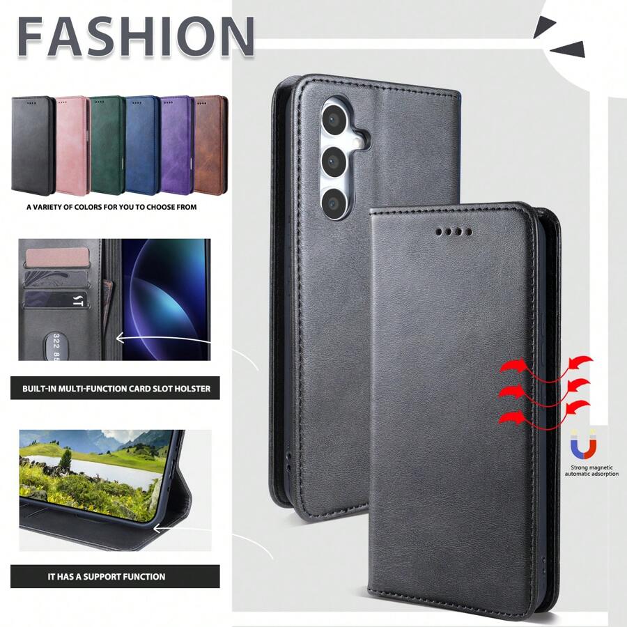 适用于男士的翻盖手机壳+支架手机壳+做工精良+全套手机壳，兼容苹果 16 Pro Max/S24U/红米Note 13 Pro，也兼容苹果 11/12/13/14/15 Pro Max、S24U，兼容OPPO、vivo、红米Note 11/12/13 Pro，国际版，非国内版。 - 黑色 - 查看 1