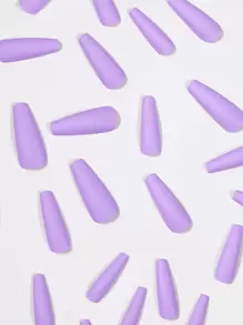 24 chiếc móng tay giả dài màu tím lì + 1 chiếc gel thạch + 1 chiếc dũa móng tay, dụng cụ làm móng, dụng cụ làm móng - Màu tím - Xem 3