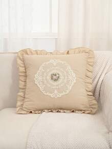 1 件沙色蕾丝荷叶边靠垫套或腰枕套（不含枕芯），法式复古蕾丝枕套，适用于沙发装饰 - 卡其色 - 查看 4