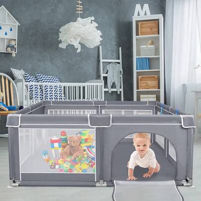VA-Cerulean Baby Fence Barrier, 127x127x68cm / 150x180x68cm / 180x200x68cm, Playpen Baby Playpen With Breathable Net Ball Pit