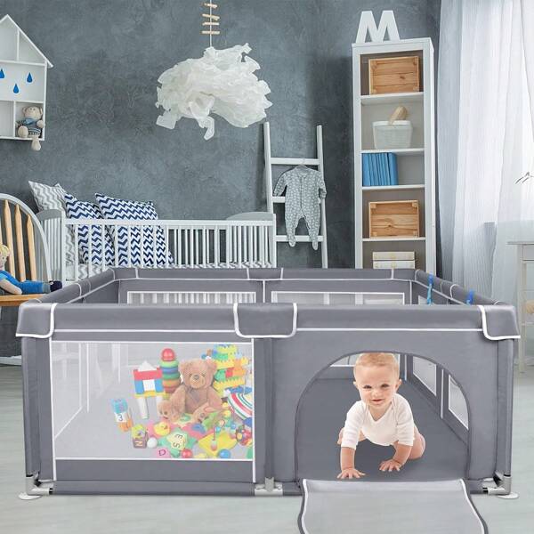 VA-Cerulean babyhekje, 127x127x68cm / 150x180x68cm / 180x200x68cm, box babybox met ademend net sballenbak