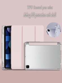 Apple Baby Pink 1pc Ipad Transparent Silicone Protective Case, Full Coverage, Auto Sleep/Wake, Pencil Holder, For Mini456, 9.7inch, 10.2inch, 10.9inch, Air4/5, Pro11inch, Multi-Functional, For Leisure, Entertainment, Protect Cover - Pink - View 2