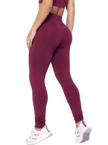 BASIC BLACK PLUSH LEGGINGS, WOMEN'S FLANNEL LEGGINGS, HIGH WAIST, IDEAL FOR PILATES, GYM, SPORTS GYMNASTICS - Burdeos - Ver 2
