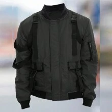 Mens Tactical Zip Up Fall Winter Bomber Jacket Streetwear Padded Outerwear Zip Up Coat Keep Warm - màu đen - Xem 1