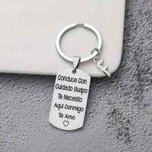 1pc Spanish Engraved Casual Style Stainless Steel Keychain, Romantic Valentines Gift For Husband Or Boyfriend Car Accessories Bag Charm School Letter Cute Goth Y2k Bag Accessories Lanyards With Id Holder Car Accessories Bag Charms