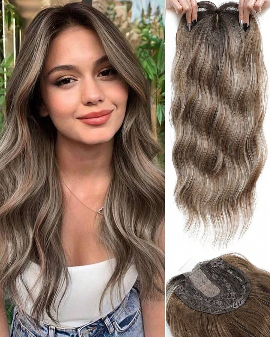 Megito Hair Toppers For Women 20inch Wavy Hair Toppers For Women Toppers Hair Pieces For Women With Thinning Hair Synthetic Wig Clip In Hair Topper Wiglets With Fringe Bang Add Hair Volume - 亮點 深灰棕色 - 查看 1