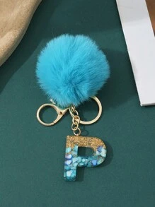 1pc Creative Letter Stone Resin Keychain With Butterfly Tassel, Girl Key Chain - Blue - View 19