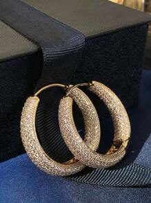 Women's Hoop Earrings, Oval Drop Shape, Studded With Zirconia Stone, 18k Gold Plated And 925 Silver - 金色 - 查看 1