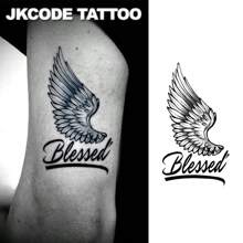 JKCODE TATTOO Independent Designer Sacred Angel Wings & Letter Doodle, Herbal Dye Temporary Tattoo, 15-Day Realistic Tattoo Experience