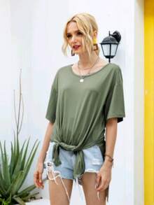 Camisa de unicolor con abertura - Verde - Ver 3