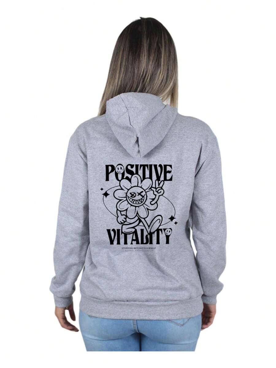 Women's Sweatshirt Kangaroo Cold Weather Blouse Positive Vitality - Xám - Xem 1