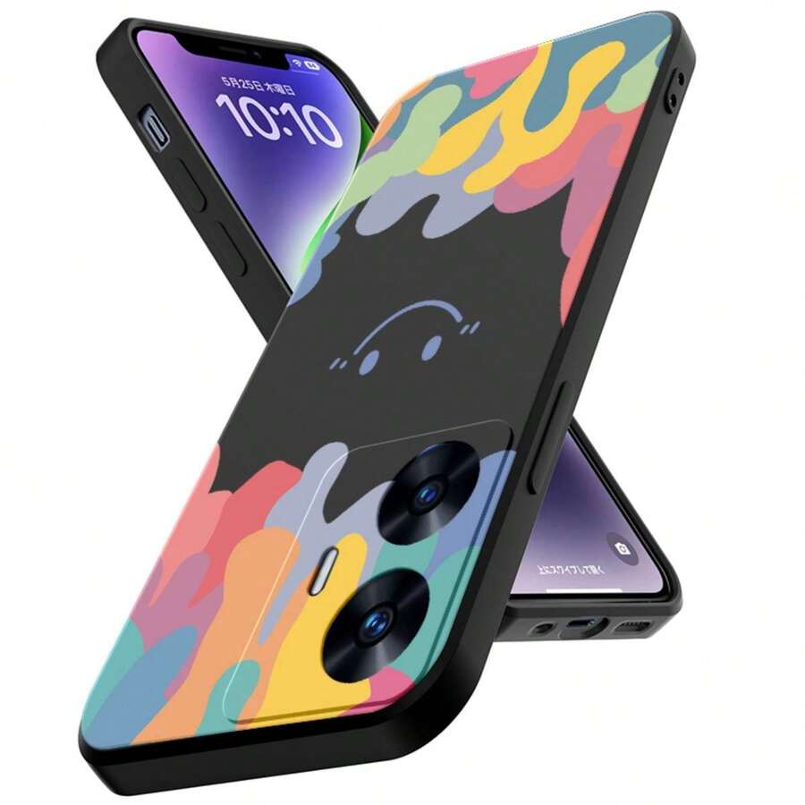 Anti-Fall TPU Protective Case Cover For Oppo Realme C55 + Rope - 黑色 - 查看 1