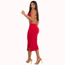 Gringa Premium Red Ribbed Tube Midi Dress - 紅色 - 查看 2