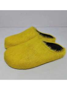 新款毛茸茸拖鞋，厚底，时尚冬季室内/室外服装 - 黃色 - 查看 7