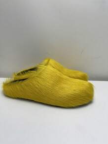 新款毛茸茸拖鞋，厚底，时尚冬季室内/室外服装 - 黃色 - 查看 8