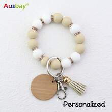 Ausbay Customized Silicone Beaded Wristlet Keychain With Custom Tag Fashion Bag Charm Bag Lanyard Personalized Name Bangle Key Chain Women Or Men Gift - White - View 1