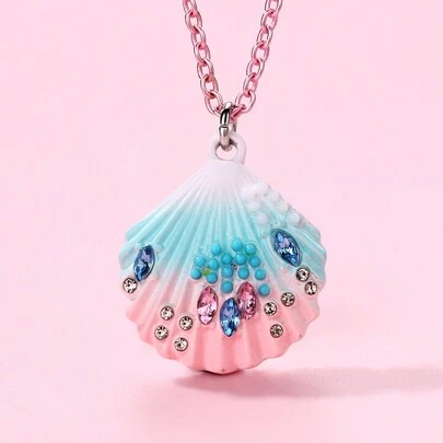 1 chiếc vòng cổ mặt dây chuyền trang trí bằng đá quý sơn vỏ sò ombre bằng hợp kim kẽm cho bé gái, trang sức thường ngày