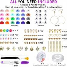 粘土珠友谊手链制作套件，24 种颜色 Kandi Preppy 粘土珠 A-Z 字母珠数字珠和饰品套件完整友谊珠宝制作套件 DIY 工艺品礼物送给青少年