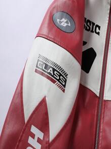 美式 PU 皮夹克外套，适合男友风格男士，宽松飞行员机车夹克，春秋嘻哈街头服饰