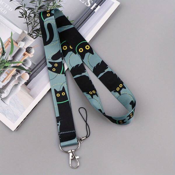 1pc Cute Black Cat Neck Strap Lanyard, Detachable Key Chain, ID Card Holder, Mobile Phone Charm Accessory Halloween Car Accessories Bag Charm School Goth Y2k