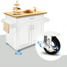 Froadp White Kitchen Trolley With Wheels And Worktop - Wooden Serving Cart With Towel Rack And Spice Board - Mobile Kitchen Cabinets - 115 X 90 X 36 Cm - White - View 3