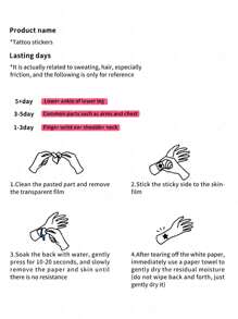 1pc Waterproof Temporary Tattoo Sticker, Sun & Moon Design, Suitable For Fashionable Individuals - Black - View 5