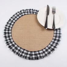 38 厘米/14.9 英寸圆形水牛格子亚麻桌垫，圣诞节和万圣节派对桌面装饰 - 黑與白 - 查看 2
