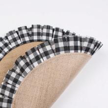 38 厘米/14.9 英寸圆形水牛格子亚麻桌垫，圣诞节和万圣节派对桌面装饰 - 黑與白 - 查看 6