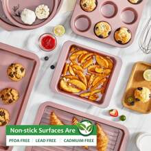 HONGBAKE Bakeware Sets, Baking Pans Set, Nonstick Oven Pan For Kitchen With Wider Grips, 10 Pieces Including Rack, Cookie Sheet, Cake Pans, Loaf Pan, Muffin Pan, Pizza Pan